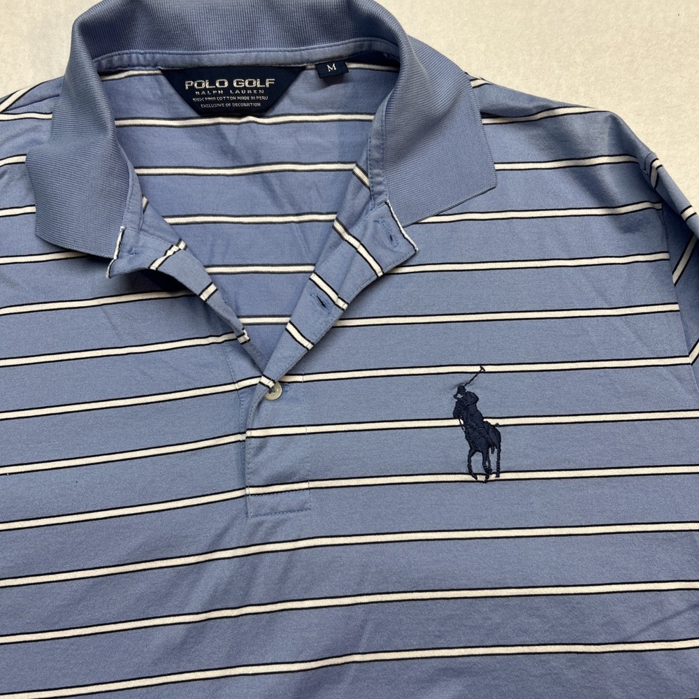 Polo Ralph Lauren  Short Sleeve Shirt M Blue White Striped Big‎ Pony Custom Fit